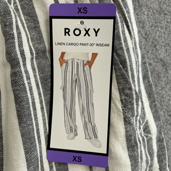 NEW Roxy Women's XS Linen Cargo Pants Black & White Striped 30" Inseam - Picture 9 of 10
